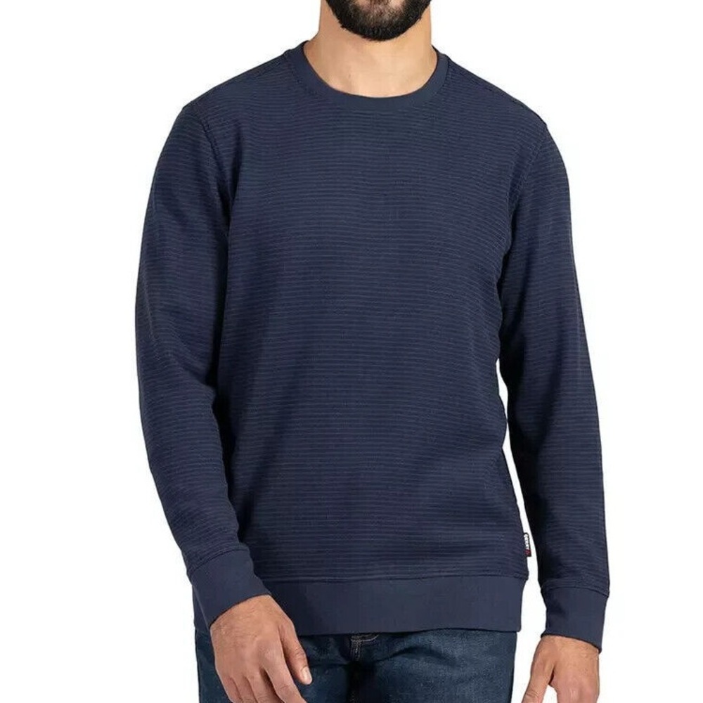Men’s Blue Fleece Stretch Striped Crew Neck Pullover Sweater Sweatshirt M